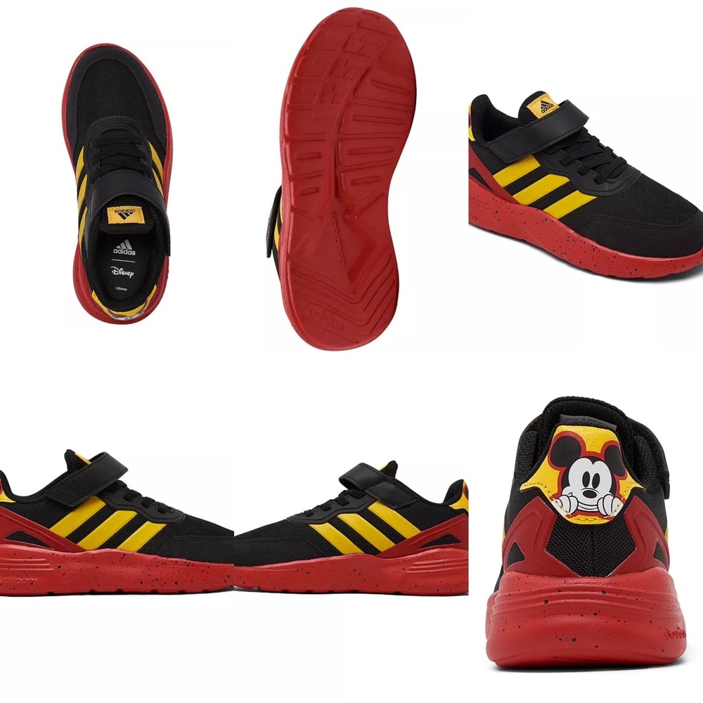 Adidas Kids Disney Mickey Mouse Black Red Yellow Strap Sneakers Shoes